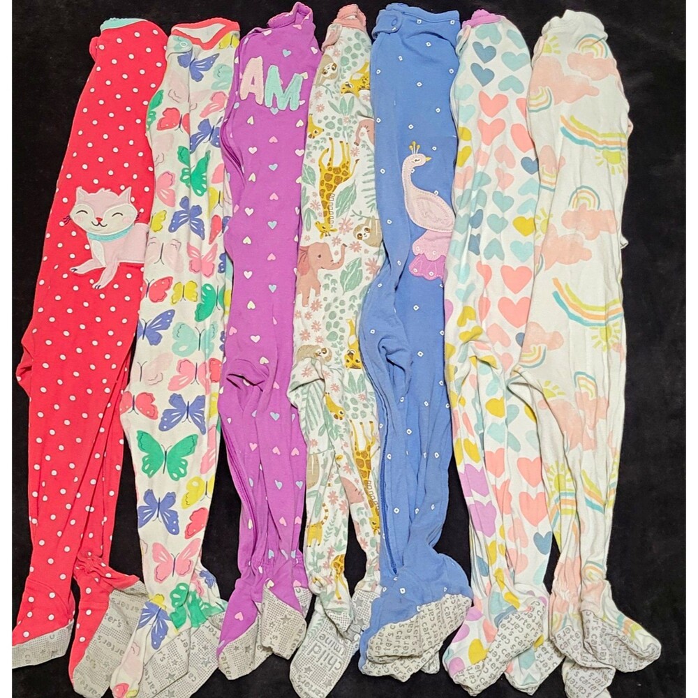 Lot Of Carter's Baby Girl Cotton Footed Zip Sleepers Long Sleeve Size 18 Months